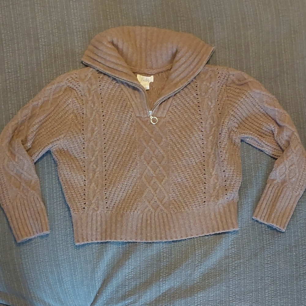 Kaisley Taupe Cable Knit Turtleneck Sweater